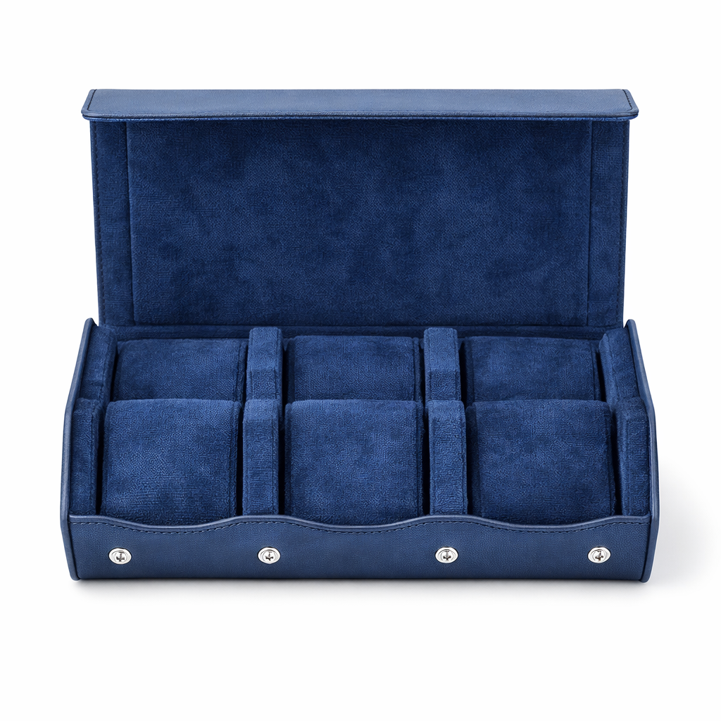 ETUIS 6 MONTRES - CUIR BLEU