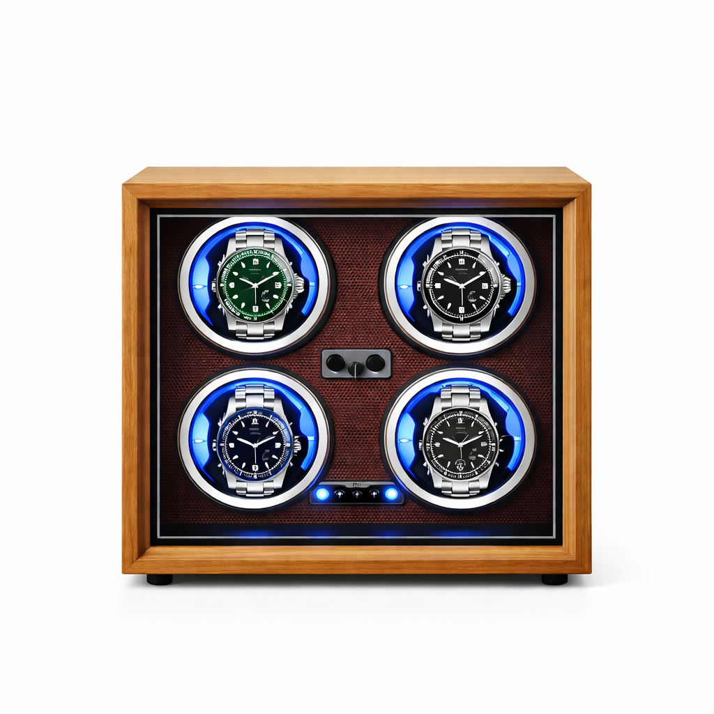REMONTOIR 4 MONTRES - BOIS / CUIR ROUGE
