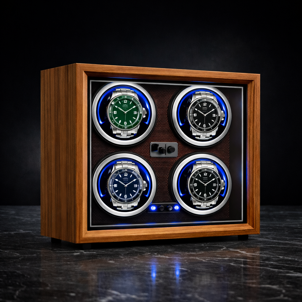 REMONTOIR 4 MONTRES - BOIS / CUIR NOIR