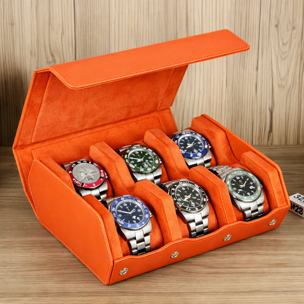 ETUIS 6 MONTRES - CUIR ORANGE